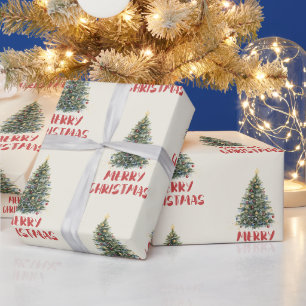 Papel De Presente Árvore de Natal aquarela rústica Natal Férias