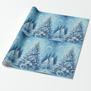 Papel De Presente Árvore de Natal Azul Decoupage Caprichosa