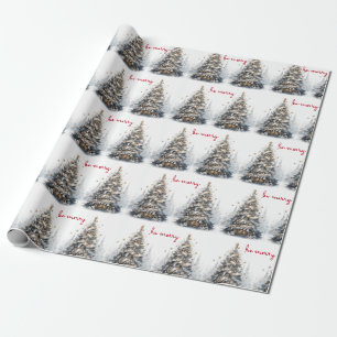 Papel De Presente Árvore de Natal Azul Dourado Cetim Seja Alegre