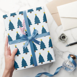 Papel De Presente Árvore de Natal Azul e Estrela de Ouro, Lado a Lad