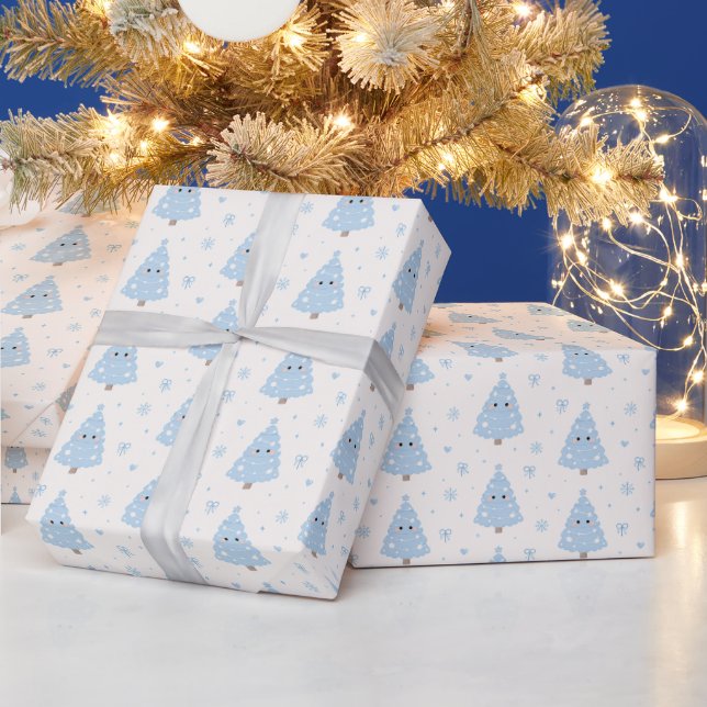 Papel De Presente Árvore de Natal Azul Moderna Fofa (Feriados)