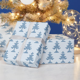 Papel De Presente Árvore de Natal Azul na Neve