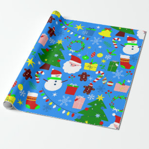 Papel De Presente árvore de natal azul santa claus