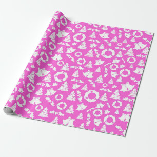 Papel De Presente Árvore de Natal Beliscando Holly Rosa
