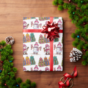 Papel De Presente Árvore de Natal Boneco de Neve Padrão Festivo de I