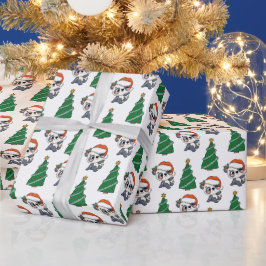 Papel De Presente Árvore de Natal Bonita Panda Red Santa Hat