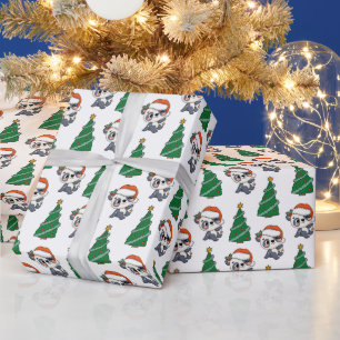 Papel De Presente Árvore de Natal Bonita Panda Red Santa Hat