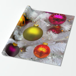 Papel De Presente Árvore de Natal Branca com Balas Coloridas