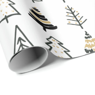 Papel De Presente Árvore de Natal branca e preto moderno, simples