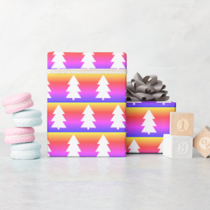 Papel De Presente Árvore de Natal branca Púrpura Laranja
