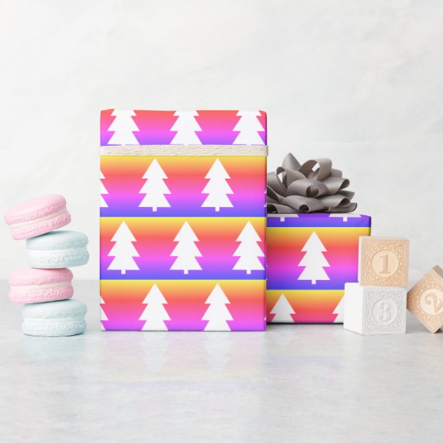Papel De Presente Árvore de Natal branca Púrpura Laranja (Chá de bebê)