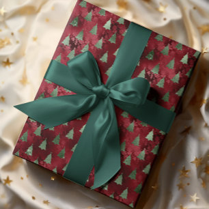 Papel De Presente Árvore de Natal Brilho Olhar Folha Vermelha Glam