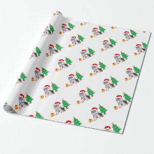 Papel De Presente Árvore de Natal, cachorrinho Yorkshire fofo e pres
