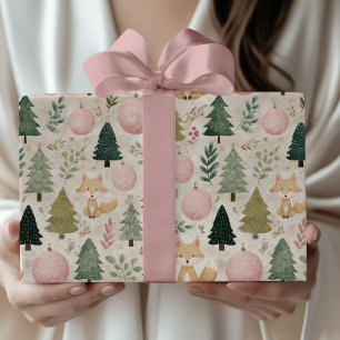 Papel De Presente Árvore de Natal Caprichosa com Raposa de Inverno P