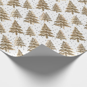 Papel De Presente Árvore de Natal Castanho Claro e Padrão Dourado