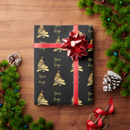 Papel De Presente Árvore de Natal Chic Black Gold Varejo Logo Person