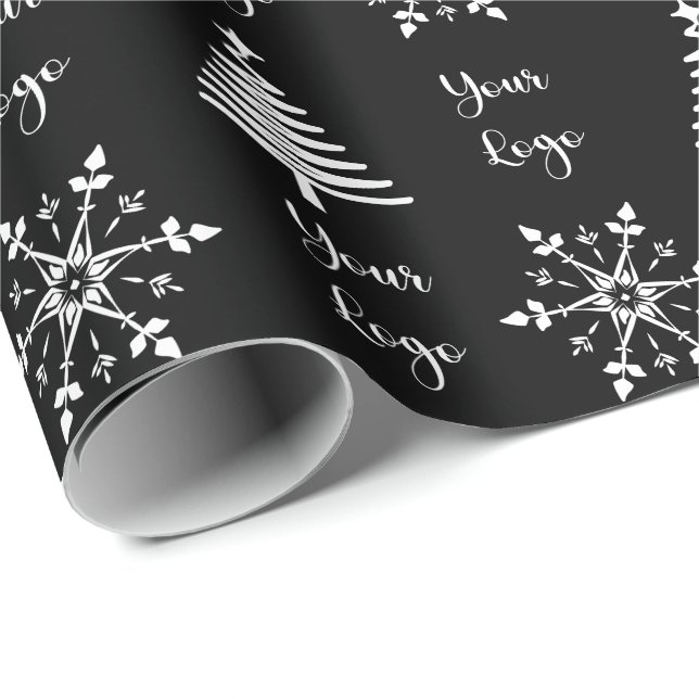 Papel De Presente Árvore de Natal Chic Preto e Branco Logo Personali (Ponta do rolo)