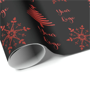 Papel De Presente Árvore de Natal Chic Vermelho e Preto Logotipo Per