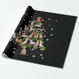 Papel De Presente Árvore De Natal Chihuahua Coberta Por Lâmpada