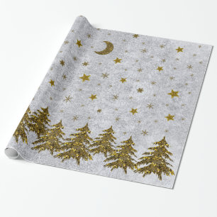 Papel De Presente Árvore de Natal cintilante, estrelas em papel de a