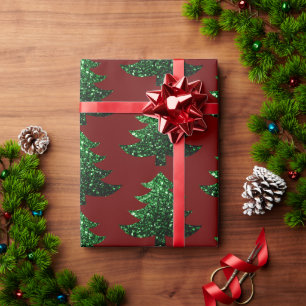 Papel De Presente Árvore de Natal cinza verde Padrão vermelho escu