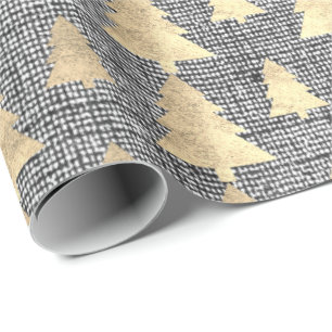 Papel De Presente Árvore de Natal cinzenta Dourado da casa de campo