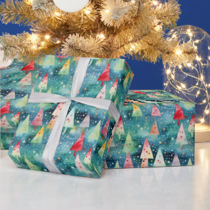 Papel De Presente Árvore de Natal Colorida Festiva Arco-íris Aquarel
