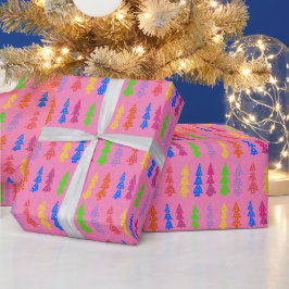Papel De Presente Árvore de Natal Colorida Pop Art Rosa