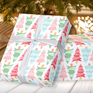 Papel De Presente Árvore de Natal Colorida Verde Cor-de-Rosa-Cor-de-
