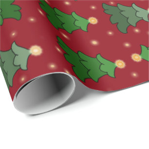 Papel De Presente Árvore de Natal com as estrelas no vermelho feito