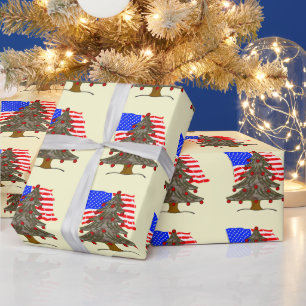 Papel De Presente Árvore de Natal com Camuflagem do Deserto e Bandei
