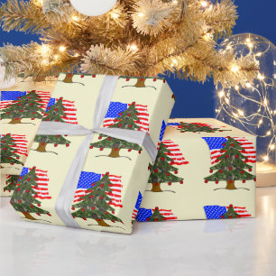 Papel De Presente Árvore de Natal com Camuflagem Florestal e Bandeir