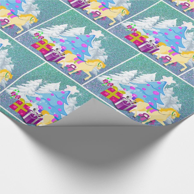 Papel De Presente Árvore de Natal com Cavalo e presentes (Ponta)