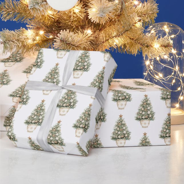 Papel De Presente Árvore de Natal com Enfeite Creme (Feriados)