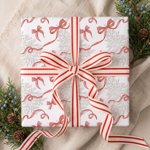 Papel De Presente Árvore de Natal com Fita de Arco Vermelho em Aquar