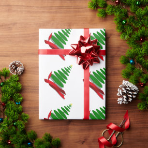 Papel De Presente Árvore de Natal com Fita Vermelha