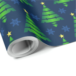 Papel De Presente Árvore de Natal com Floco de Neve Azul e Fundo