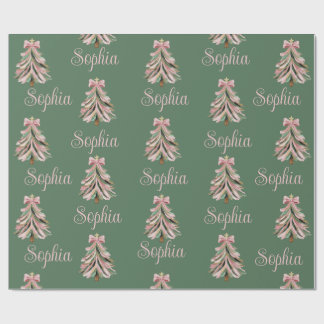 Papel De Presente Árvore de Natal com Laço Croquette Nome Personaliz