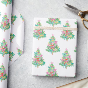 Papel De Presente Árvore de Natal Coquette das Cores Brilhantes das