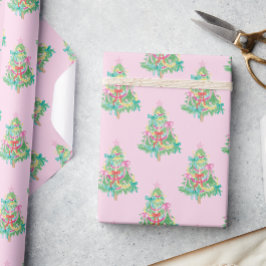 Papel De Presente Árvore de Natal Coquette das Cores Brilhantes das 