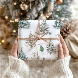 Papel De Presente Árvore de Natal Costeira + Âncora