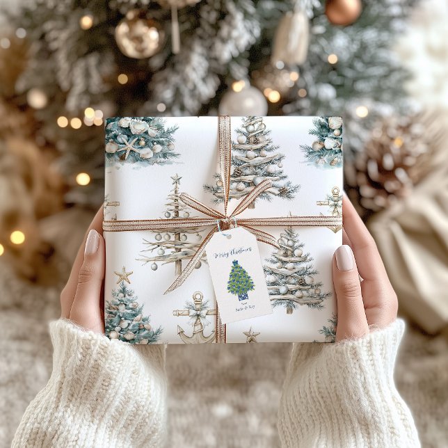 Papel De Presente Árvore de Natal Costeira + Âncora (Coastal Christmas Tree Paper)