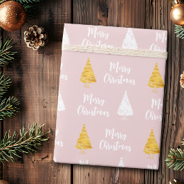 Papel De Presente Árvore de Natal Custom Blush Rosa Branco Dourado