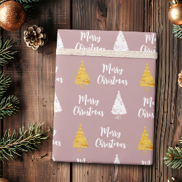 Papel De Presente Árvore de Natal Custom Dusty Rose Branco Dourado
