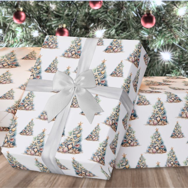 Papel De Presente Árvore de Natal da Praia (Beach Christmas Tree Wrapping Paper)