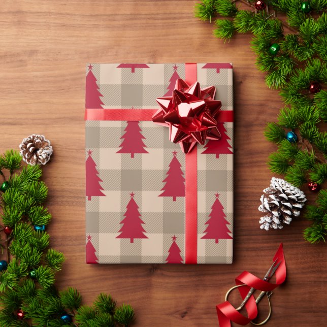 Papel De Presente Árvore de Natal da Xadrez de Verificação de Buffal (Presente de Natal)