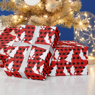 Papel De Presente Árvore de Natal da Xadrez Vermelha Holly deixa Yul