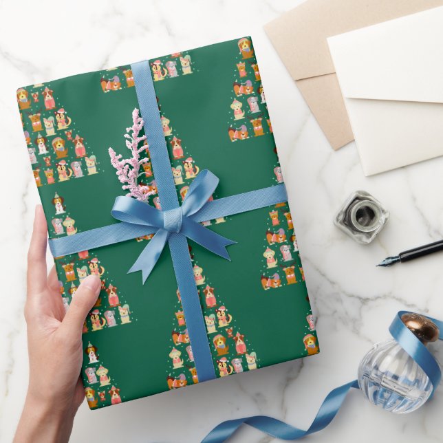 Papel De Presente Árvore de Natal de Cachorro Adorável  (Presentear)