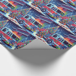 Papel De Presente Árvore de Natal de Caminhão de Fogo e Férias de Ne