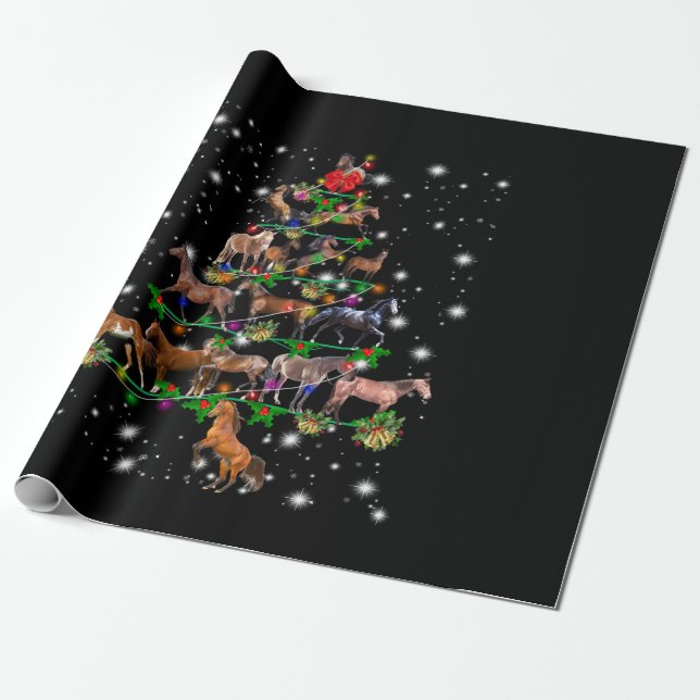 Papel De Presente Árvore De Natal De Cavalo Coberta Por Lâmpada De L (Desenrolado)